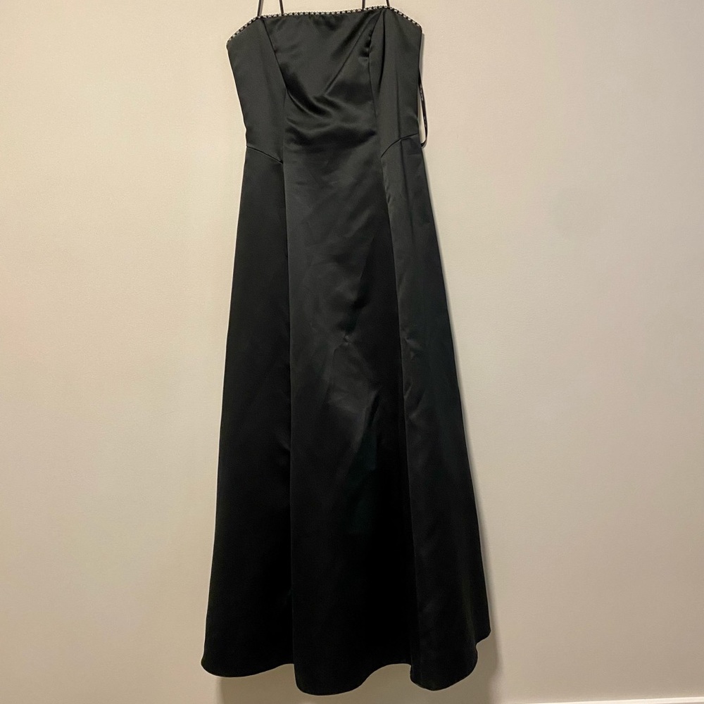 Black satin dress w/ black a white stones s 11-12